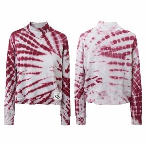 Calvin Klein Jeans | Tie-Dye Mock Neck Sweatshirt | Burgundy Blue | Cotton | M